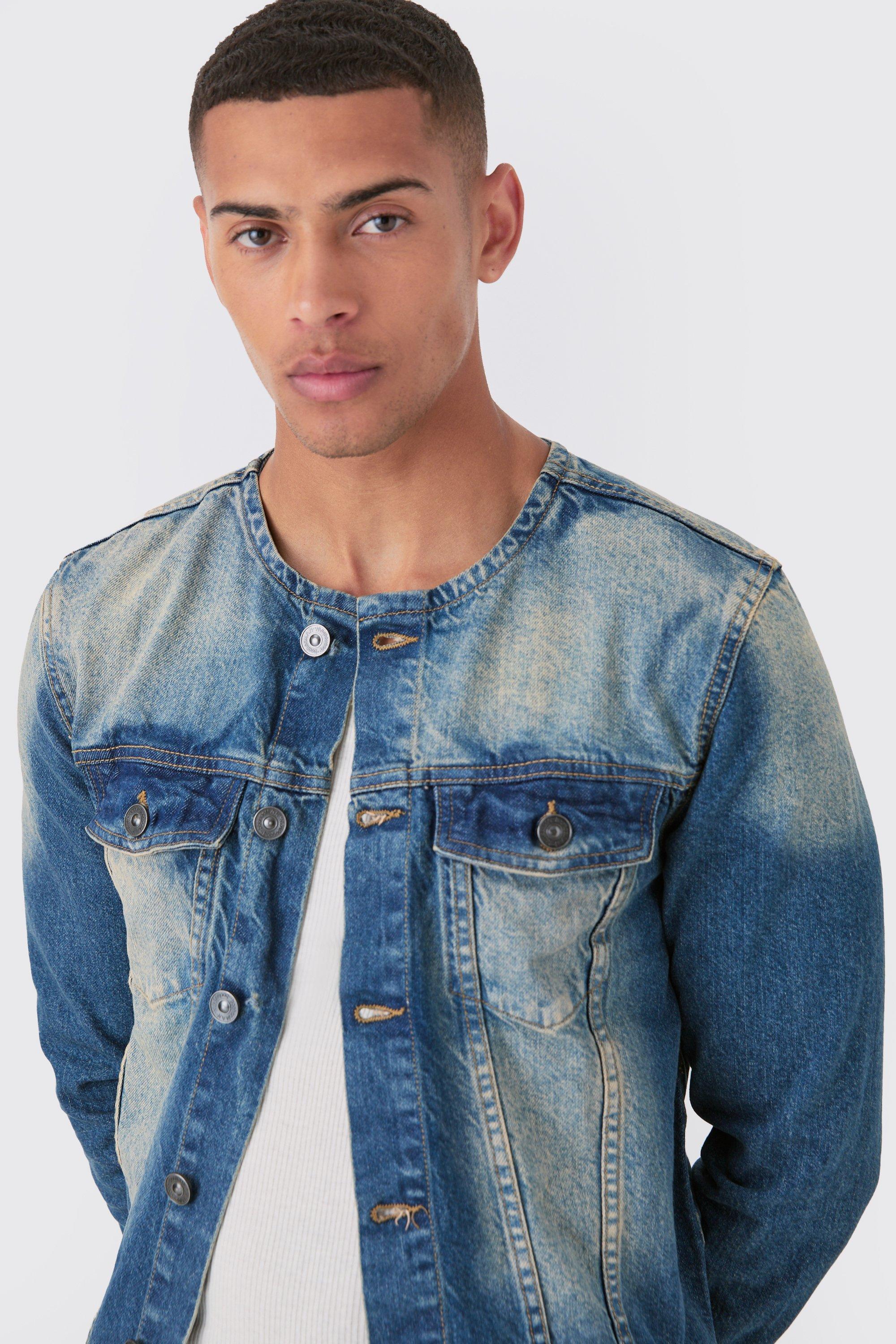 Collarless denim hot sale jacket uk